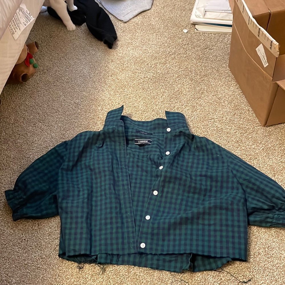 Lands’end checkered button up made into a crop top.